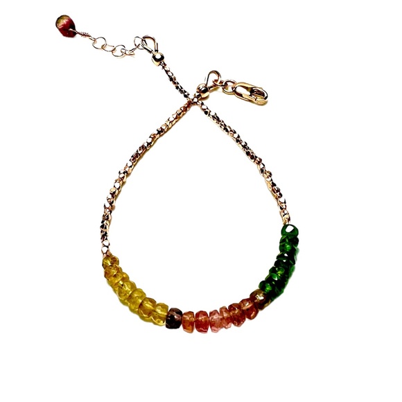 Natural Rainbow Tourmaline Bracelet Karen Hill Tribe Rose Gold Vermeil Beads - Picture 5 of 8